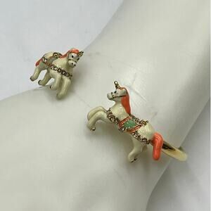 Kate Spade Carousel Horse Carnival Nights Unicorn Open Cuff Bracelet Gold Pink